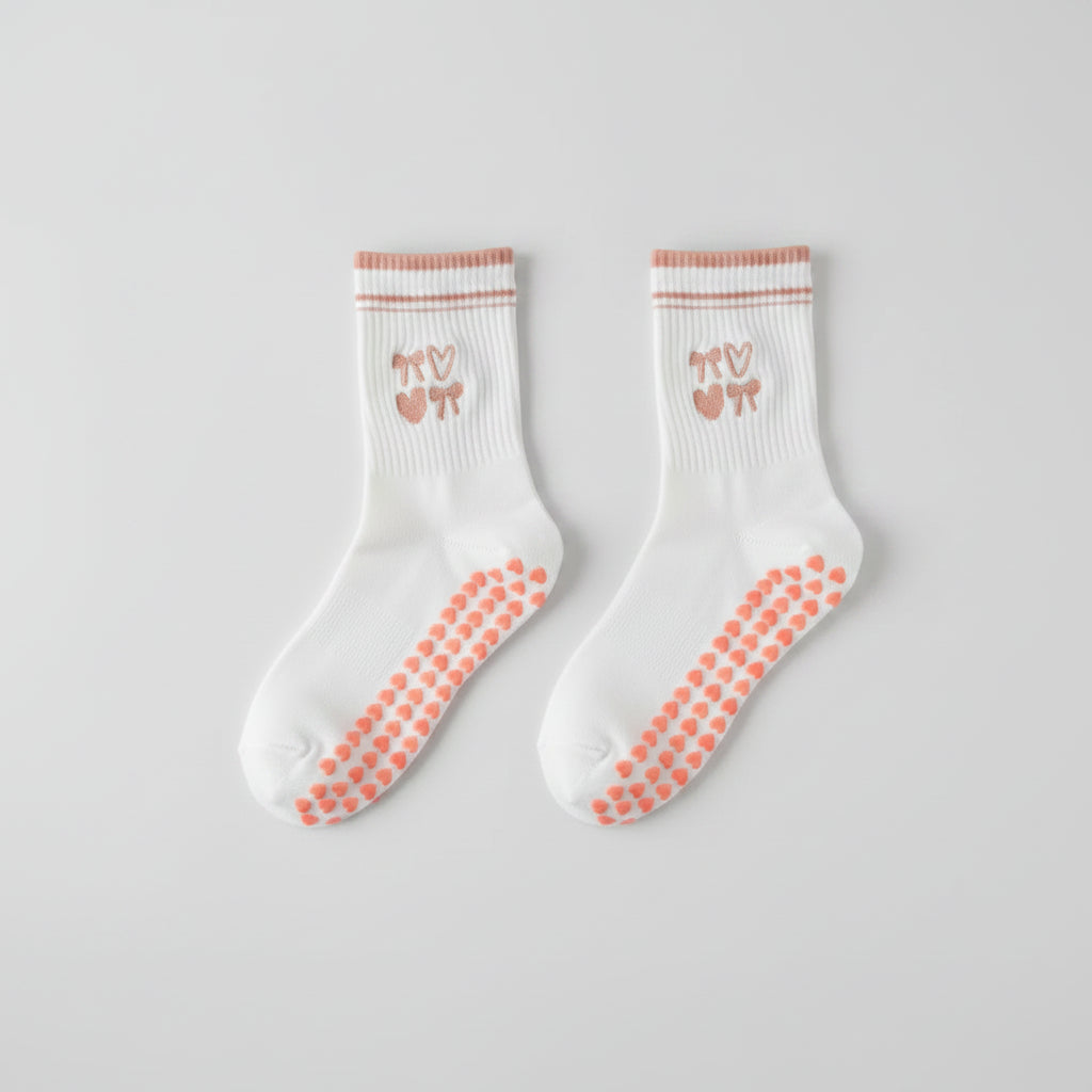 Pilates Grip Socks — Crew Style with Heart Grip