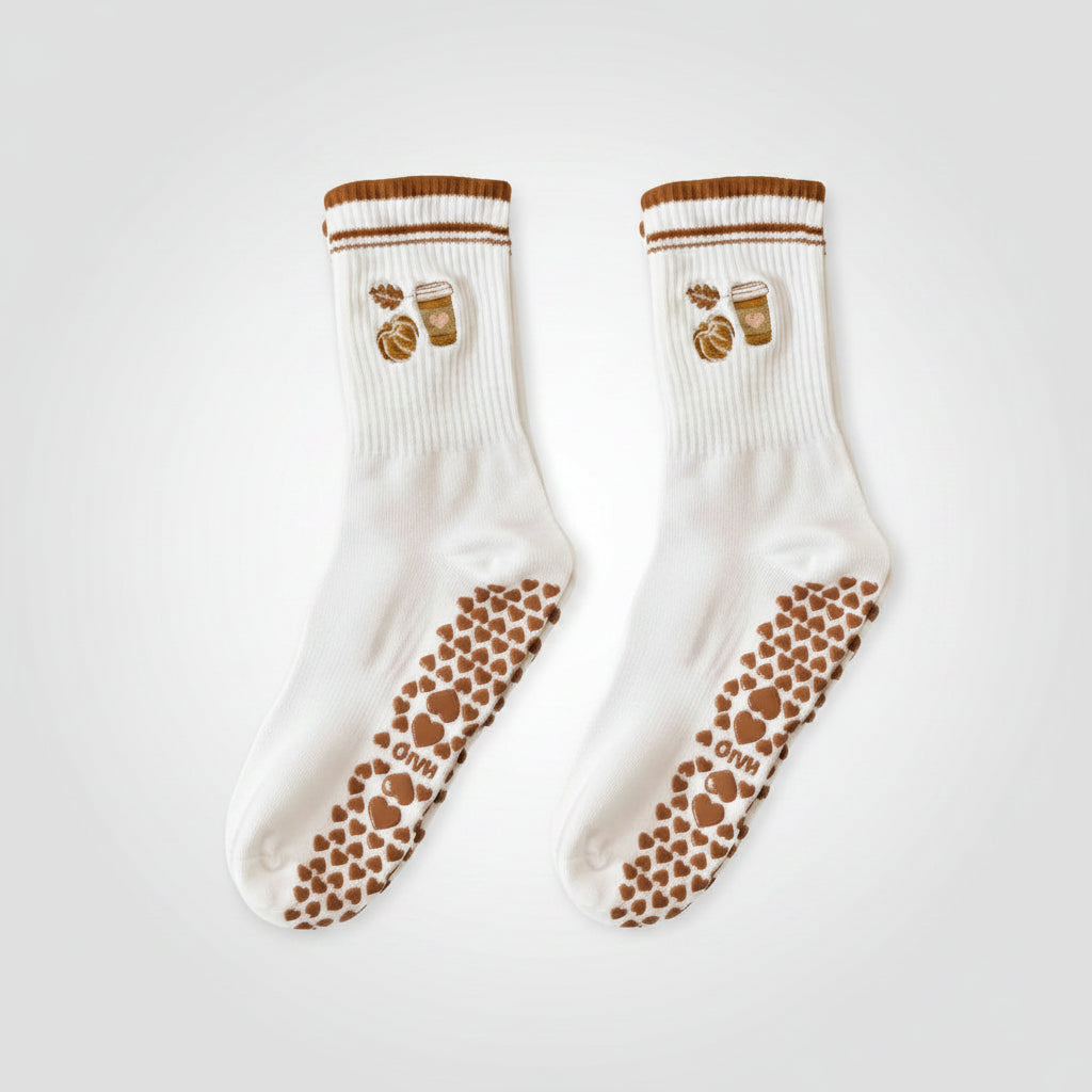 Pilates Grip Socks — Crew Style with Heart Grip