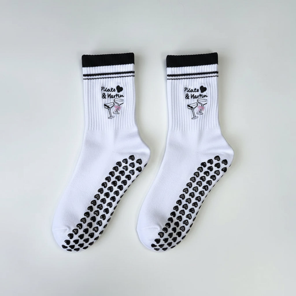 Pilates Grip Socks — Crew Style with Heart Grip