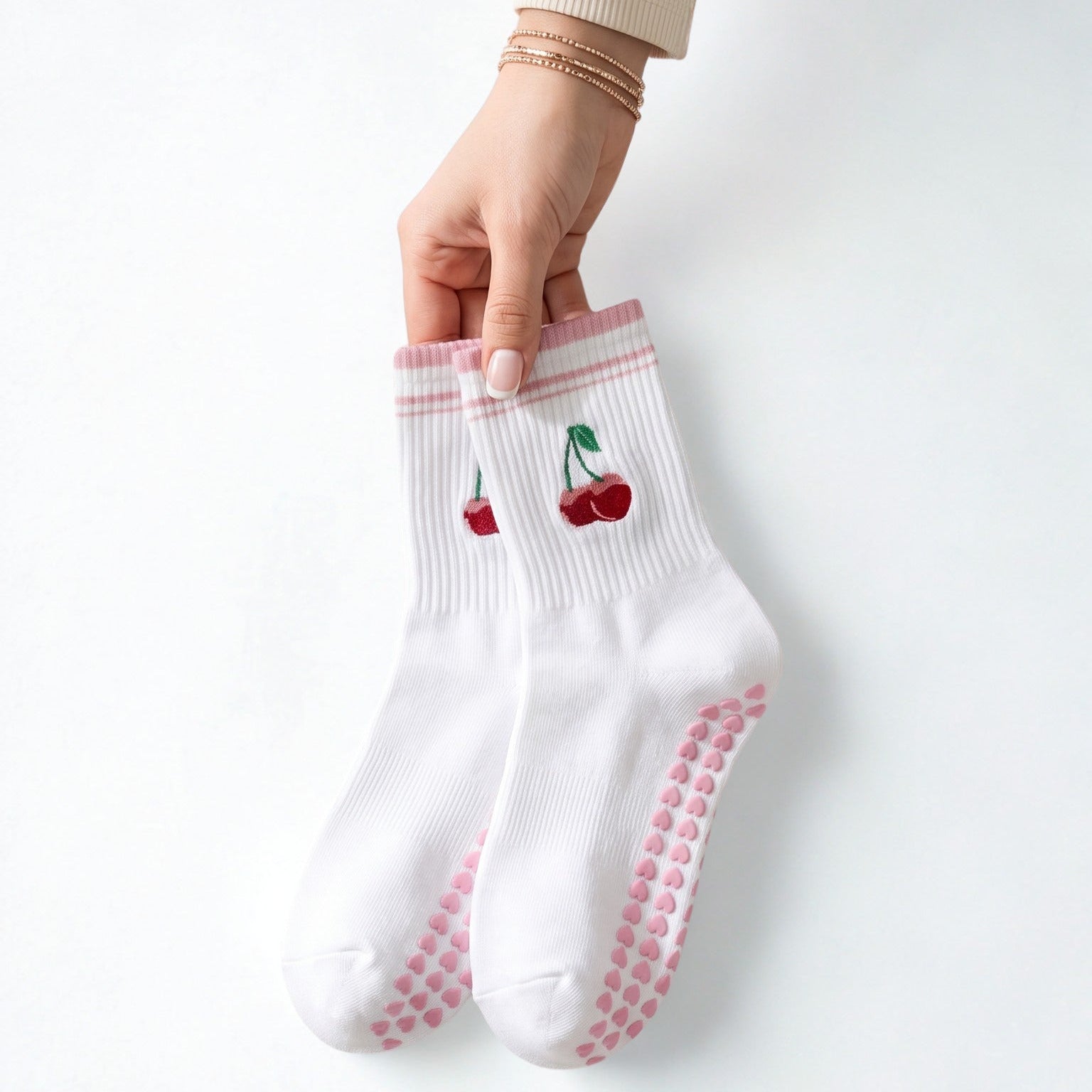 Pilates Grip Socks — Crew Style with Heart Grip