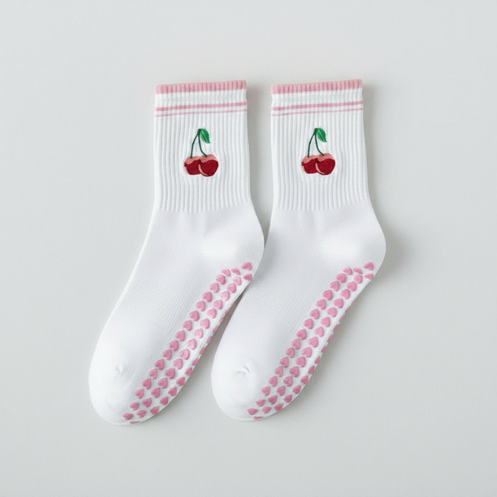 Pilates Grip Socks — Crew Style with Heart Grip