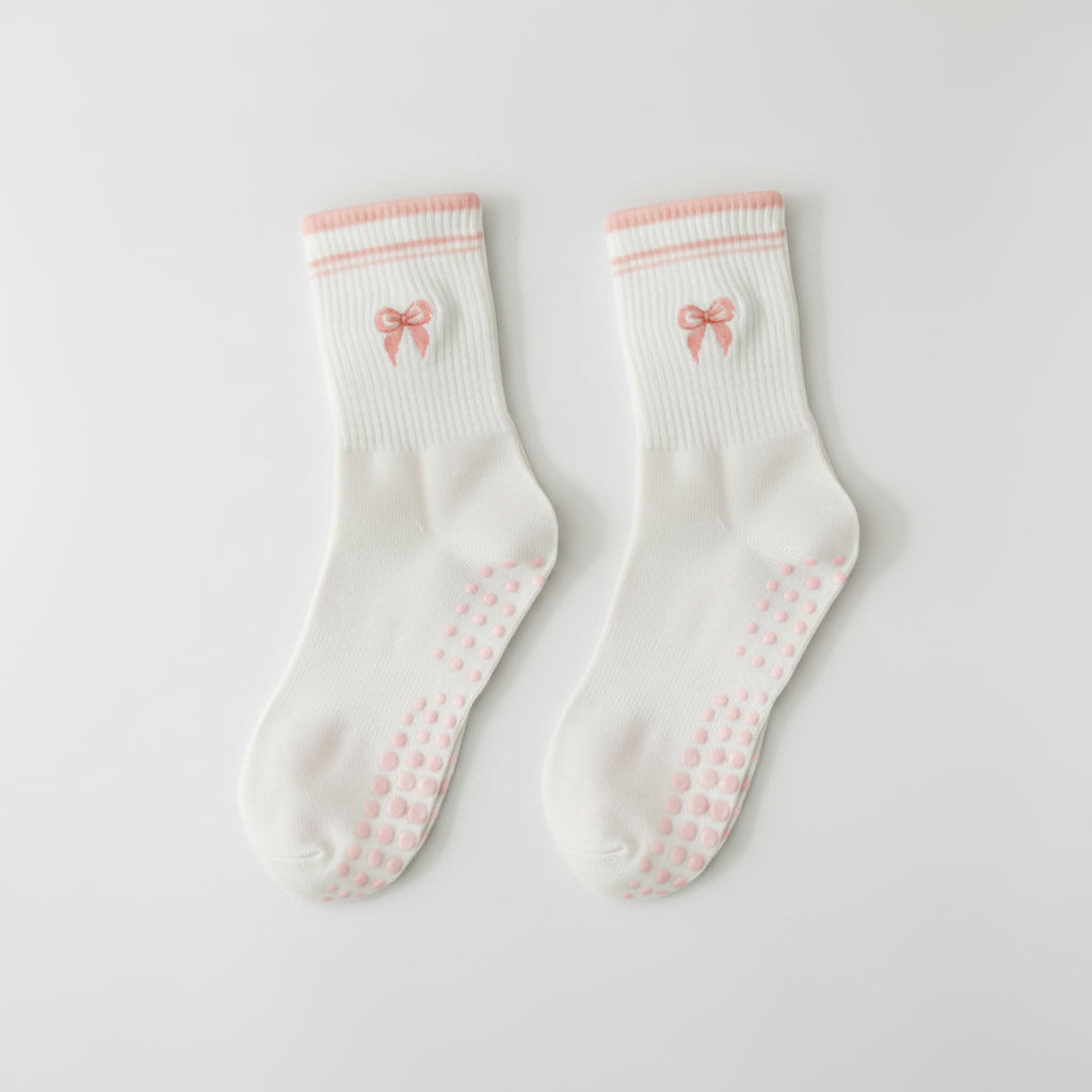 Pilates Grip Socks — Crew Style with Heart Grip