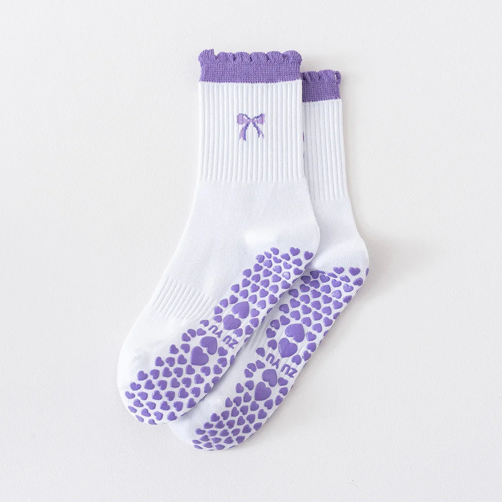 Pilates Grip Socks — Crew Style with Heart Grip