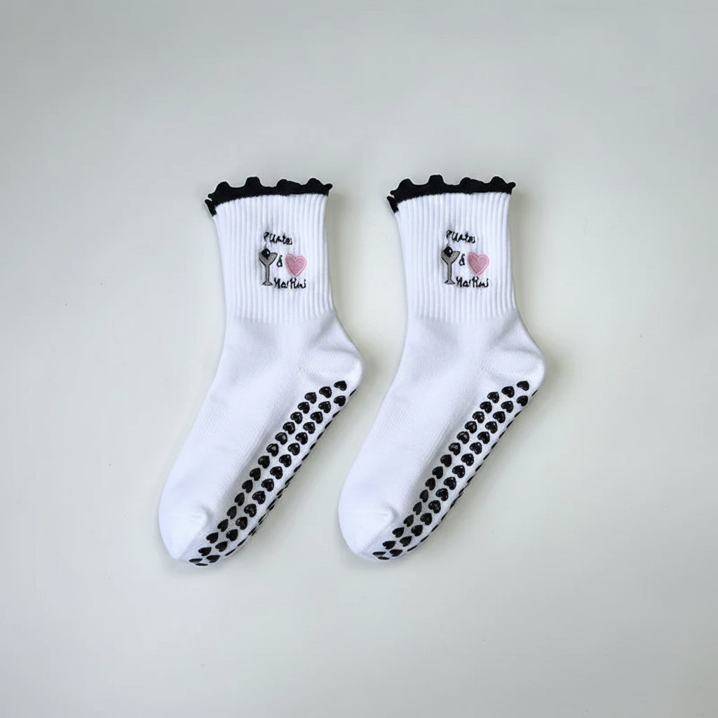 Pilates Grip Socks — Crew Style with Heart Grip